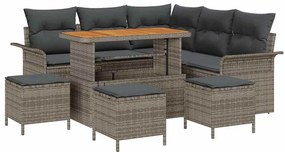 vidaXL Σετ Καναπέ Κήπου Ρυθμιζόμενο ύψος 9 pcs Γκρι συνθετικό ρατάν