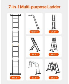 VEVOR Multi-Purpose Folding Ladder 7-in-1 3 Step 12ft with Scaffolding Plank