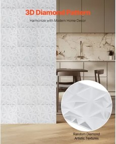 VEVOR 3D Wall Panels 33-Pack 11.81x11.81'' PVC 32 Sq.Ft Coverage Diamond White