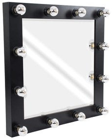 MIRROR-80x80-5 GloboStar® MAKEUP MIRROR-80x80-5 Μοντέρνος Καθρέπτης Μακιγιάζ με Πλαίσιο Φυσικού Ξύλου με Διακόπτη On/Off 12 x E27 AC220-240V - Μ80 x Π7 x Υ80cm - Μαύρος Έβενος