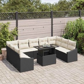 vidaXL Σετ Καναπέ Κήπου 10 pcs Μαύρο και κρεμ 100 x 55 x 73 εκ