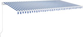 vidaXL Χειροκίνητη Τέντα 6 x 3,5 m Μπλε και Λευκή Ράβδος