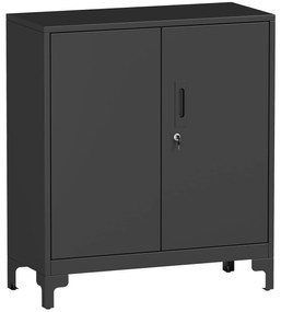 HOMCOM Μεταλλικό Γραφείο, Κλειδώματος Πόρτες, Γραφείο Συρταριέρας, Σχεδιασμός 2 Επιπέδων, Μαύρο
