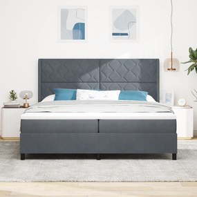vidaXL Κρεβάτι Box Spring με Στρώμα & LED Σκούρο Γκρι 200x200 εκ. Βελούδο