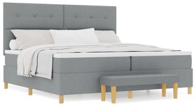 vidaXL Κρεβάτι με Στρώμα & Πάγκο Ανοιχτό Γκρι 200x200 εκ. Υφάσματος