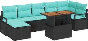 vidaXL Σετ Καναπέ Κήπου 8 pcs Μαύρο και Τυρκουάζ