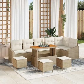 vidaXL Σετ Καναπέ Κήπου με μαξιλάρι 10 pcs Μπεζ Πολυ ράταν