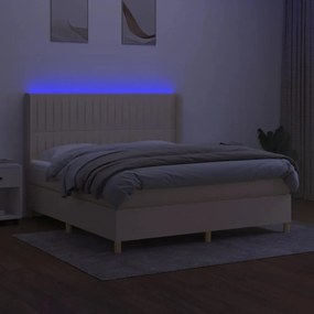 vidaXL Κρεβάτι Boxspring με Στρώμα &amp; LED Κρεμ 180x200 εκ. Υφασμάτινο