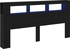 vidaXL LED κεφαλάρι με ράφι Μαύρη Οξυά 200 x 18,5 x 103,5 εκ.