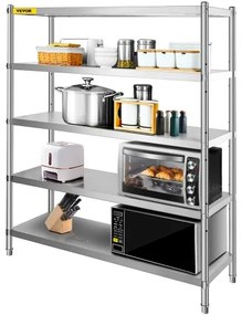 VEVOR Storage Shelf, 5-Tier Storage Shelving Unit, Stainless Steel Garage Shelf, 70.9 x 17.7 x 70.9 inch Heavy Duty Storage Shelving, 1650 Lbs Total Capacity with Adjustable Height