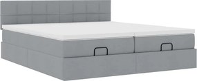 vidaXL Οθωμανικό κρεβάτι με στρώματα &amp; LEDs Ανοιχτό γκρι ύφασμα