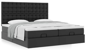 vidaXL Οθωμανικό κρεβάτι με στρώματα Μαύρο 160x200cm Συνθετικό δέρμα