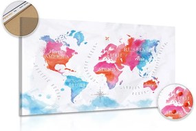 Εικόνα στον παγκόσμιο χάρτη ακουαρέλα φελλού - 120x80  wooden