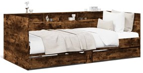 Καναπές-Κρεβάτι με Συρτάρια Καπνιστή Δρυς 90x200 εκ. Επεξ. Ξύλο