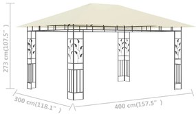 vidaXL Κιόσκι με Αντικουνουπικό Δίχτυ Κρεμ 4x3x2,73 μ. 180 γρ./μ²