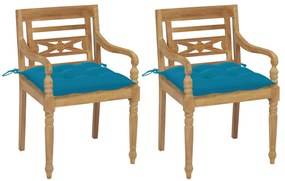 Καρέκλες Batavia 2 τεμ. από Μασίφ Ξύλο Teak &amp; Γαλάζια Μαξιλάρια