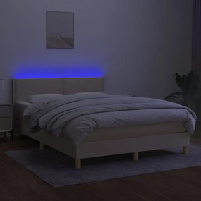 vidaXL Κρεβάτι Boxspring με Στρώμα &amp; LED Κρεμ 140x200 εκ. Υφασμάτινο