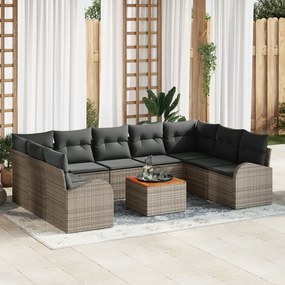 vidaXL Σετ Καναπέ Κήπου Γκρι 10 pcs Γκρι Μεγάλο Πολυ Ράτταν και Ξύλο