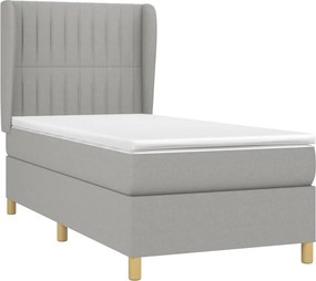 vidaXL Κρεβάτι Boxspring με Στρώμα Ανοιχτό Γκρι 90x200 εκ. Υφασμάτινο