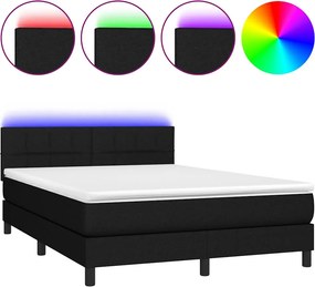 vidaXL Κρεβάτι Boxspring με Στρώμα &amp; LED Μαύρο 140x190 εκ. Υφασμάτινο