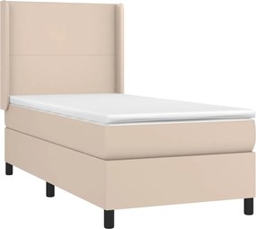 vidaXL Κρεβάτι Boxspring Στρώμα&amp;LED Καπουτσίνο 100x200 εκ. Συνθ. Δέρμα