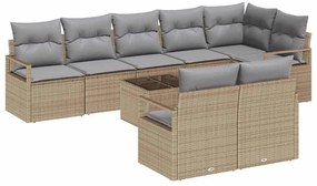 vidaXL Σετ Καναπέ Κήπου 9 pcs Μπεζ Πολυ ράταν