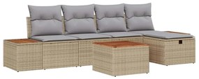 vidaXL Σετ Καναπέ Κήπου με μαξιλάρι 6 pcs Μπεζ Πολυ ράταν