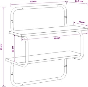 vidaXL Ράφι Τοίχου 2 Επιπέδων Artisan Δρυς 60 x 24,5 x 61 εκ
