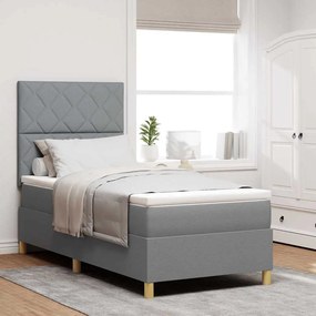 vidaXL Box Spring Bed with Mattress Light Grey 100x200 εκ. Ύφασμα