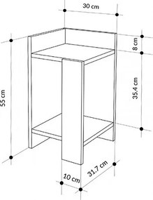 Κομοδίνο Elos Megapap χρώμα λευκό - saphhire oak 30x31,7x55εκ.