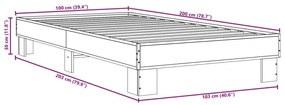 Πλαίσιο Κρεβατιού Μαύρο 100x200 εκ. Επεξ. Ξύλο &amp; Μέταλλο - Μαύρο