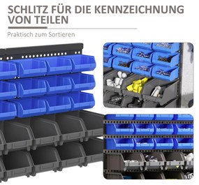 Ράφι αποθήκευσης, ντουλάπι εργαστηρίου, 30 κουτιά σε 2 μεγέθη, στοιβαζόμενο, 63x18x37,5cm, Μπλε