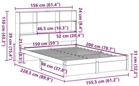 Κρεβάτι Βιβλιοθήκη Χωρίς Στρώμα 150x200 εκ Μασίφ Ξύλο Πεύκου - Λευκό