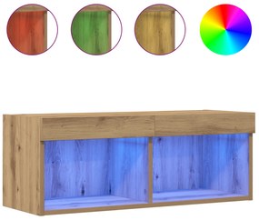 vidaXL Ντουλάπες Τηλεόρασης με LED Φώτα 2 τμχ Καρυδιά 80x30x30 εκ