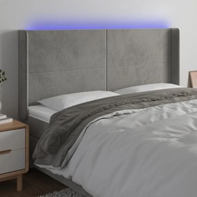 Κεφαλάρι Κρεβατιού LED Ανοιχτό Γκρι 203x16x118/128εκ. Βελούδινο 3123834
