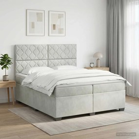vidaXL Κρεβάτι box spring με στρώμα Ανοιχτό γκρι 200 x 200 cm Βελούδο