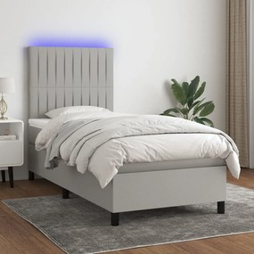 vidaXL Κρεβάτι Boxspring με Στρώμα &amp; LED Αν.Γκρι 90x200 εκ. Υφασμάτινο