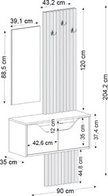 Έπιπλο εισόδου Naro Megapap χρώμα ανθρακί - sepet oak 90x35x204,2εκ.