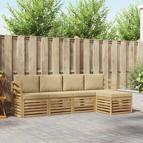 vidaXL Σειρά Καναπέ Εξωτερικού 5 pcs Λευκό και Μπεζ Πολυεστέρας