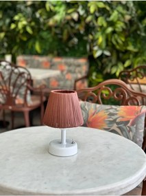 Ασύρματη επιτραπέζια λάμπα με λευκή βάση και καφέ αμπαζούρ Καφέ