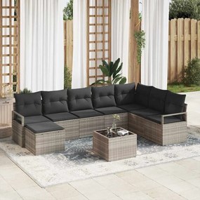 vidaXL Σετ Καναπέ Κήπου 9 pcs Ανοιχτό γκρι Πολυ rattan, βαμμένο ατσάλι