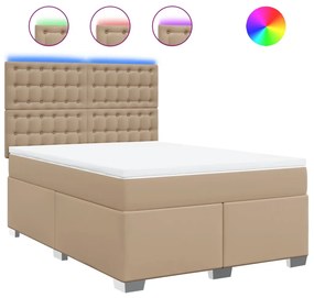 vidaXL Κρεβάτι Boxspring με Στρώμα Καπουτσίνο 160x200εκ.από Συνθ.Δέρμα