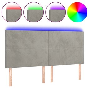Κεφαλάρι Κρεβατιού LED Ανοιχτό Γκρι 200x5x118/128 εκ. Βελούδινο - Γκρι