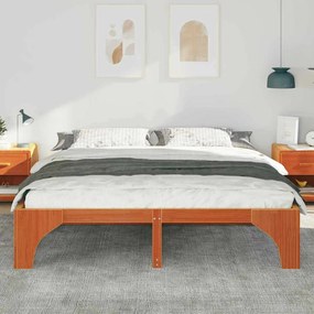 vidaXL Κρεβάτι δαπέδου Καφέ 200 x 200 cm Μασίφ ξύλο πεύκου