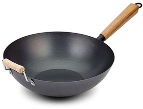 Τηγάνι Γουόκ Αντικολλητικό Cantonese 10-166-013 32cm Black-Brown Nava 32cm Steel,Wood