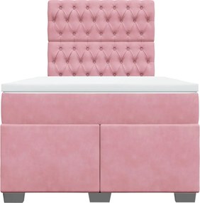vidaXL Κρεβάτι Boxspring με Στρώμα Ροζ 120x200 εκ. Βελούδινο