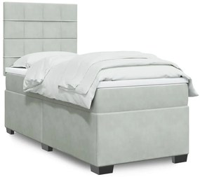 vidaXL Κρεβάτι Boxspring με Στρώμα Ανοιχτό Γκρι 90x200 εκ. Βελούδινο