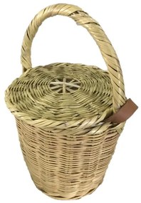 Ψάθινο καλάθι με καπάκι σε φυσικό χρώμα 26x26/42εκ.