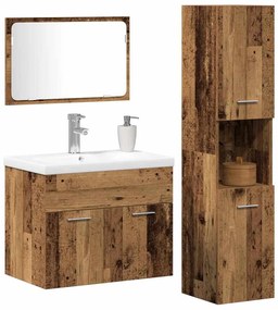 vidaXL Σετ Επίπλων Μπάνιου με ράφι 4 pcs Καφέ Επεξεργασμένο ξύλο