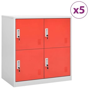 vidaXL Φοριαμοί 5 τεμ. Ανοιχτό Γκρι/Κόκκινο 90x45x92,5 εκ. Ατσάλινοι